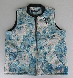 VALABASAS Floral Zip Vest in Teal & Cream Men’s Size XL, Embroidered Logo